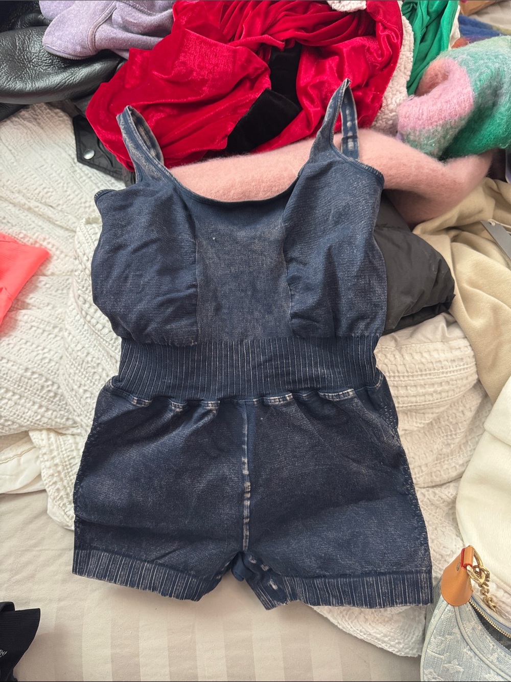 Women’s Dark Blue Athletic Ribbed Short Romper